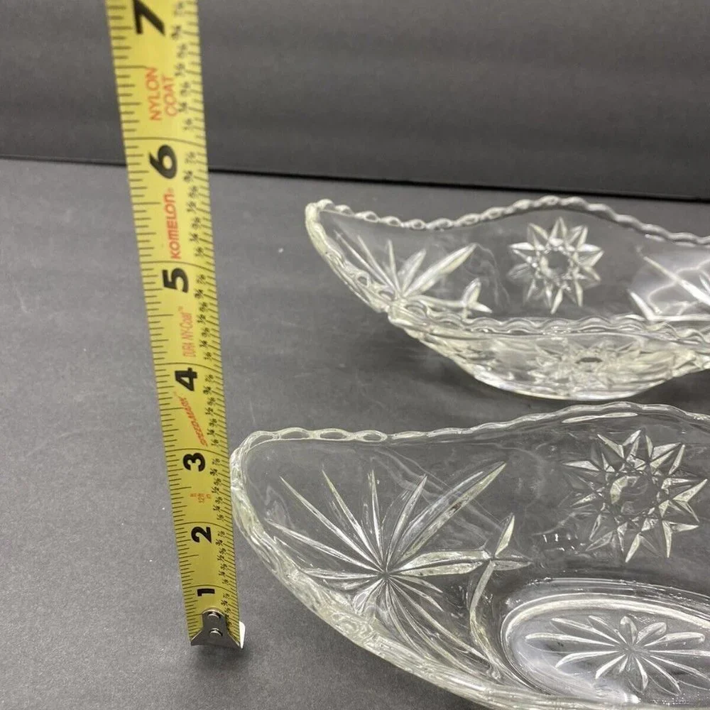VTG 80s Pressed Glass Starburst Oval Serving Bowls Dish Set Of 2 Star Of David‎